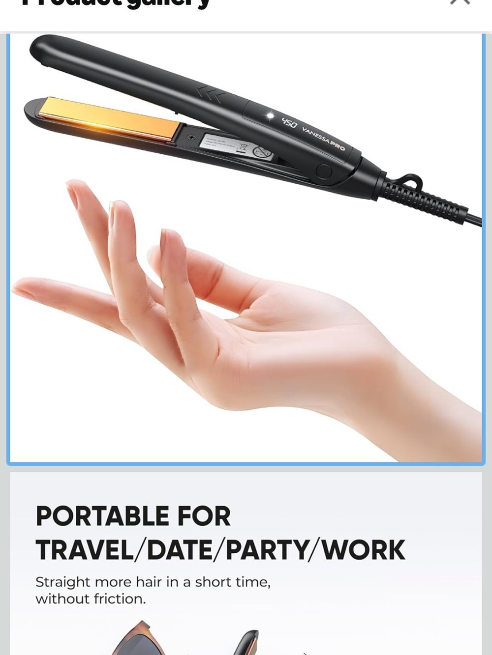Vanessa Pro Black Mini Hair Straightener – Portable Travel Flat Iron